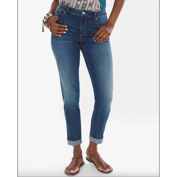 Chicos Boyfriend Ankle Jeans Size 8R Dark Wash Denim - Picture 1 of 5